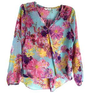 AGACI A'Gaci Women's Small Top Sheer Floral Boho 3/4 Sleeve Blouse USA Made
